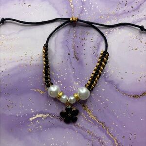 Handmade adjustable black flower adjustable bracelet